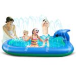 Inflatable water-spray boat with daulphin and children inside