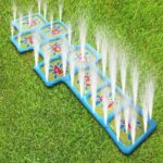 Water hopscotch with water jets in a garden