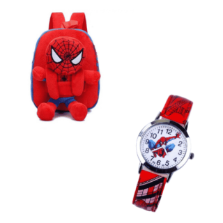 Mini plush backpack pack with spiderman 2 watch in red and blue