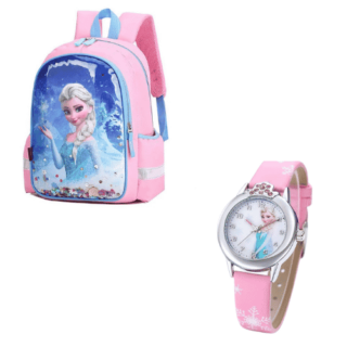 Elsa backpack + watch pack in pink and blue with Snow Queen motif