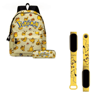 Backpack + yellow pokémon watch pack with yellow pikachu motif