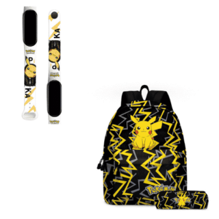 Pokémon backpack + watch pack for kids in black with pikachu motif in yellow