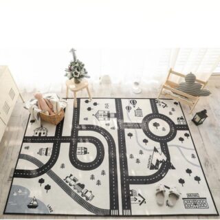 black and white car play mat