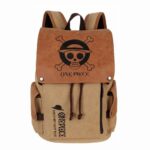 One Piece brown canvas travel backpack with skull and crossbones motif