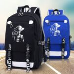 One Piece Monkey D. Luffy black and blue reflective backpack with front design