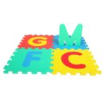 Colorful puzzle carpet with letter pattern