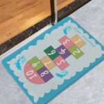 Blue hopscotch rug for blue children's bedroom with colored background numerals