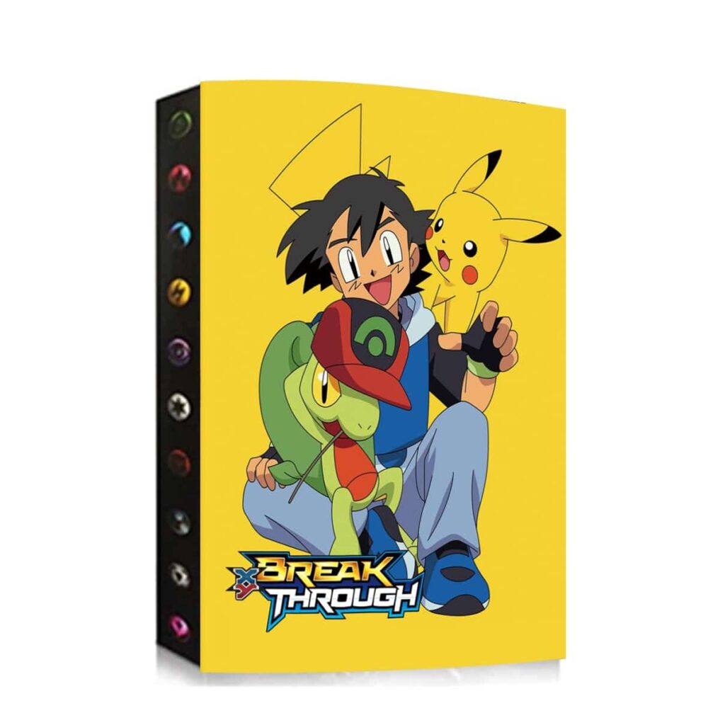 Cute yellow Pokémon album holder with pikachu and ash