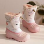 Waterproof unicorn rubber boots for kids in pink with wool inside