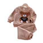 Children's flannel and fleece pyjama set in brown with bear on front