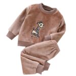 Children's thick giraffe fleece pyjamas in brown