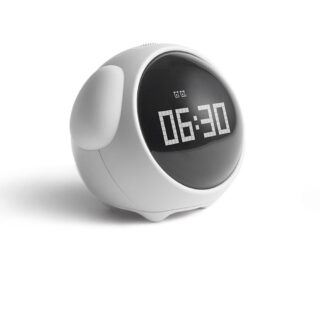 Cute white children's digital alarm clock with black dial