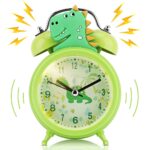 Cute green alarm clock for kids with dinosaur motif