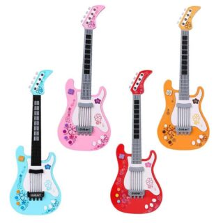 Playful children's electric guitar in blue, pink, red and orange