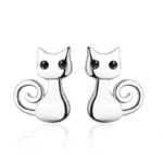 Silver cat earrings for little girls