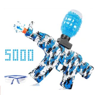 Orbeez gun with blue beads for kids blue with blue beads and white background