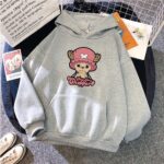 Tony-Tony Chopper One piece hoodie for kids grey with background, shoes, book and many accessories