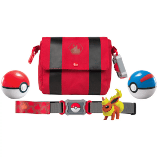 Belt with Pokémon pouch featuring PokéBall set and figurines with white background