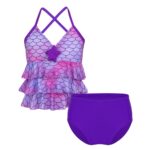 purple girl's two-piece swimsuit with tank top, shown on a white background