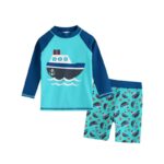 children's jersey, blue, with boat design on top, with long-sleeved shirt and shorts