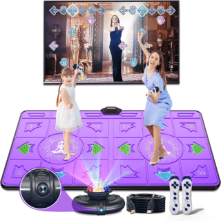 Dance mat with two wireless joysticks for children with white background