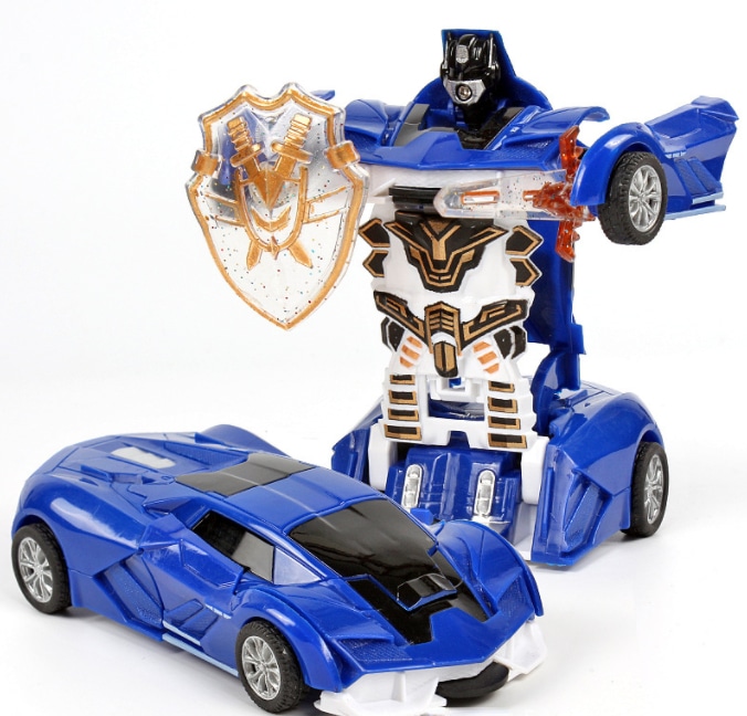 Blue Transformers car with robot behind