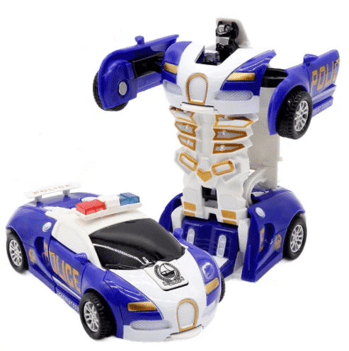 Transformers toy blue police car with robot on back