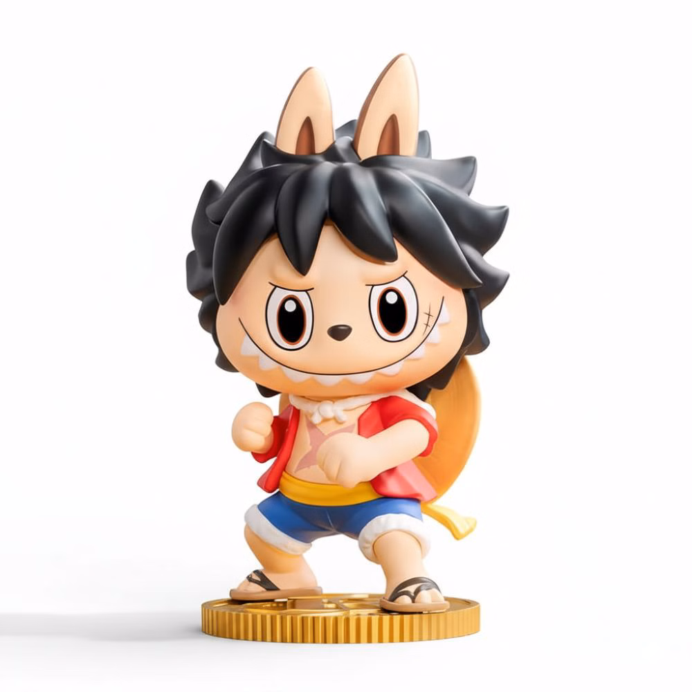 Kawaii figurine inspired by One Piece in Labubu style on white background